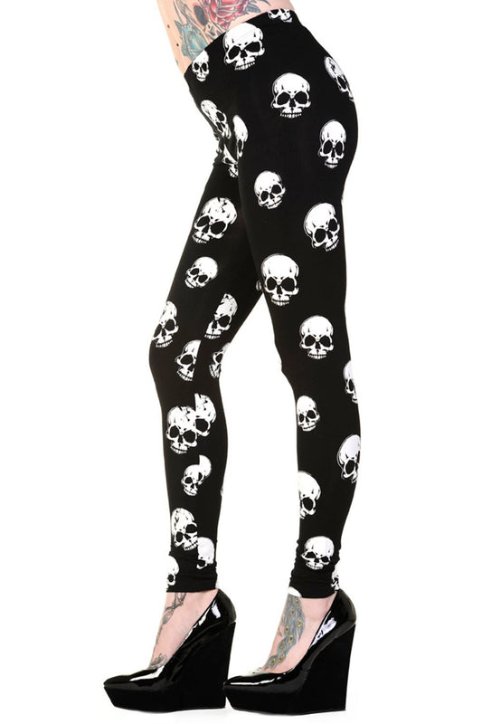 Banned Alternative White Skulls Leggings