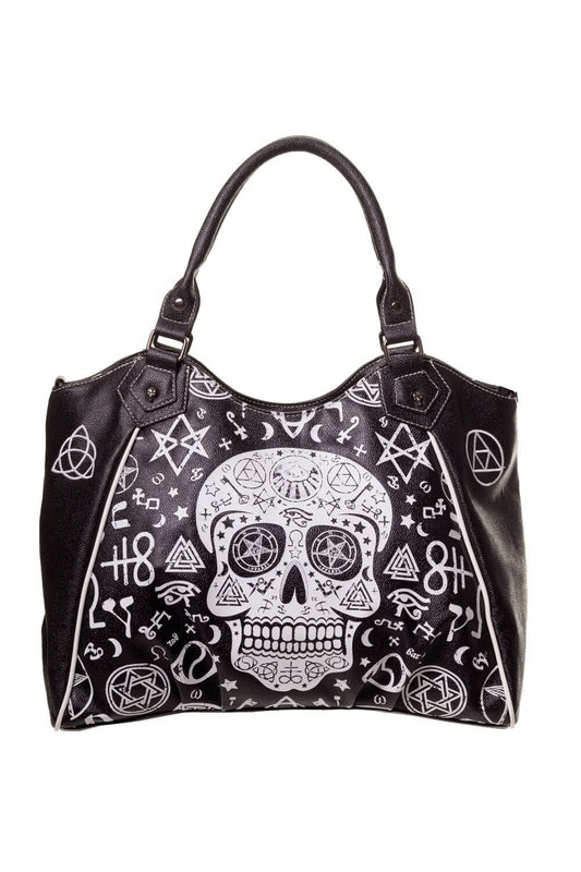 Banned Alternative Black Skull Pentagram Handbag