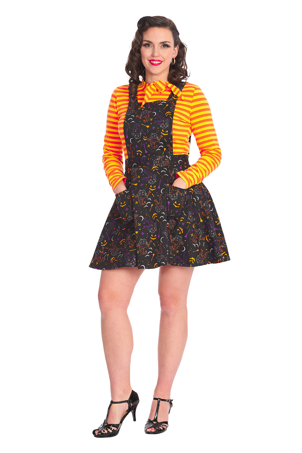 Banned Alternative ALL HALLOWS CAT PINAFORE DRESS