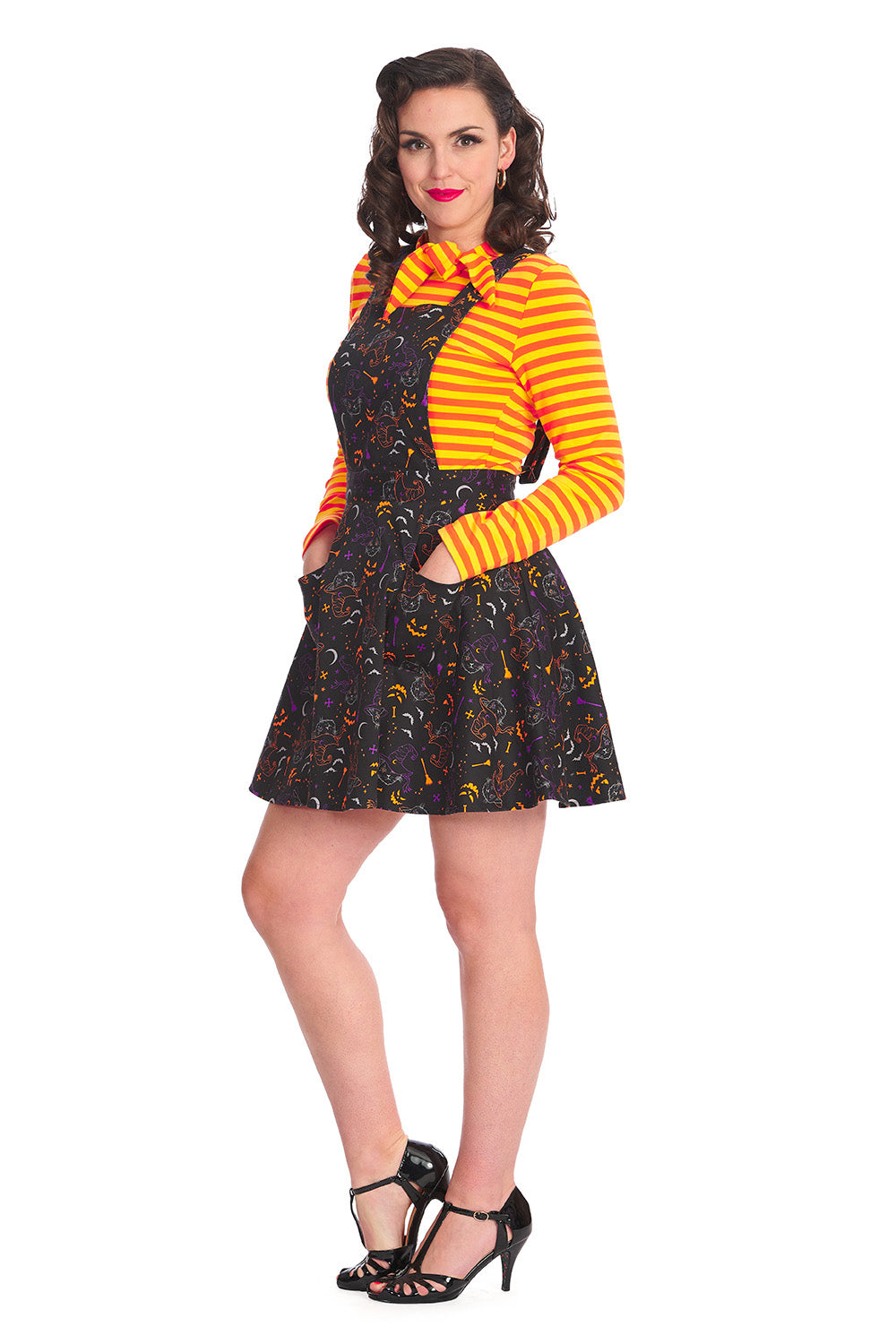 Banned Alternative ALL HALLOWS CAT PINAFORE DRESS