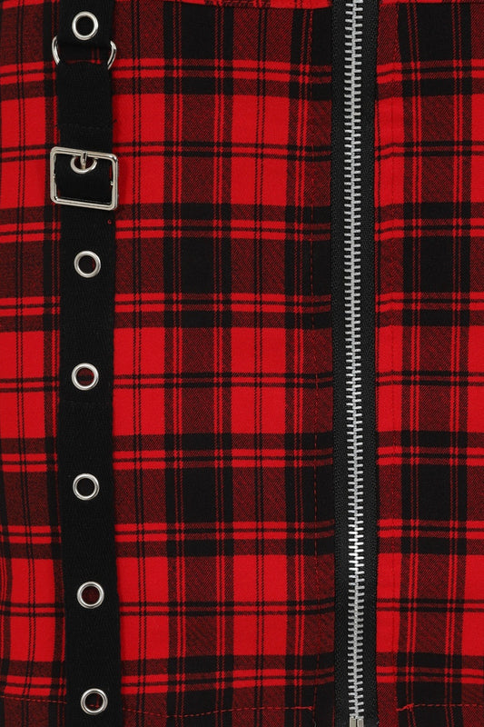 Banned Alternative Red Tartan Night Zip Dress
