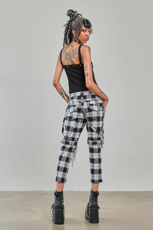 Banned Alternative Black/White Nocturne Buckle Trousers