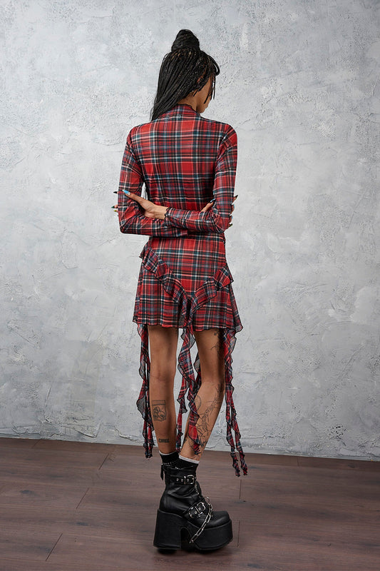 Banned Alternative Red Tartan Wicked Rose Dress