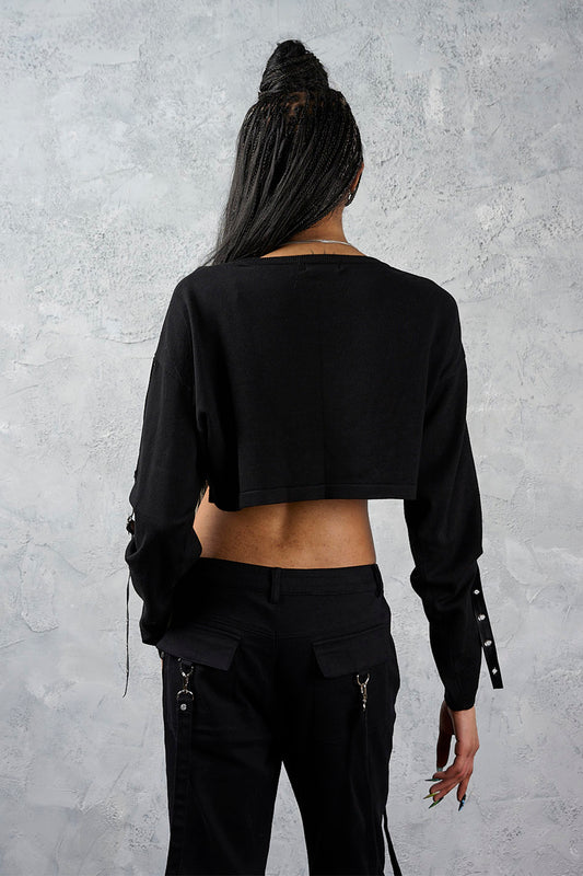 Banned Alternative Black Crossbound Crop Jumper