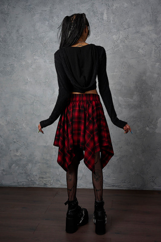 Banned Alternative Black/Red Slashcheck Skirt