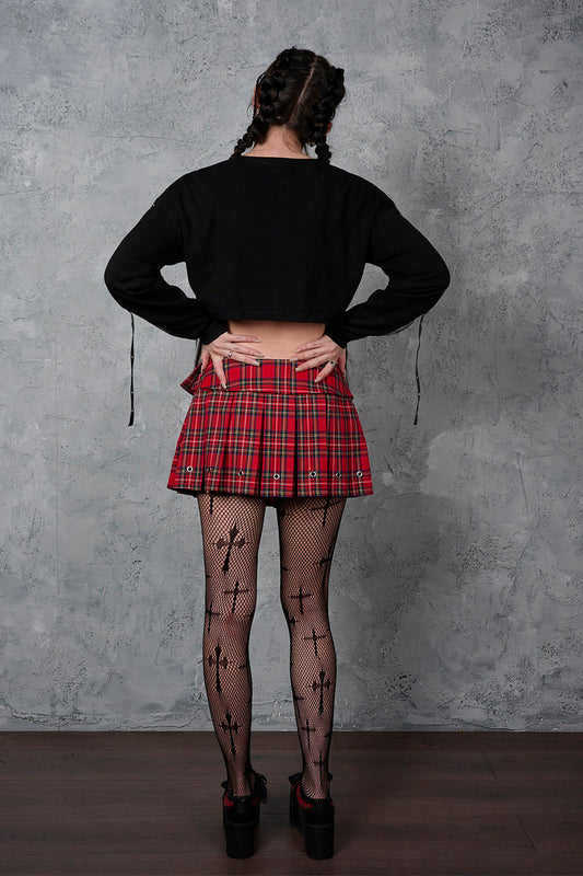 Banned Alternative Red Tartan Hall Pass Heartbreaker Skirt