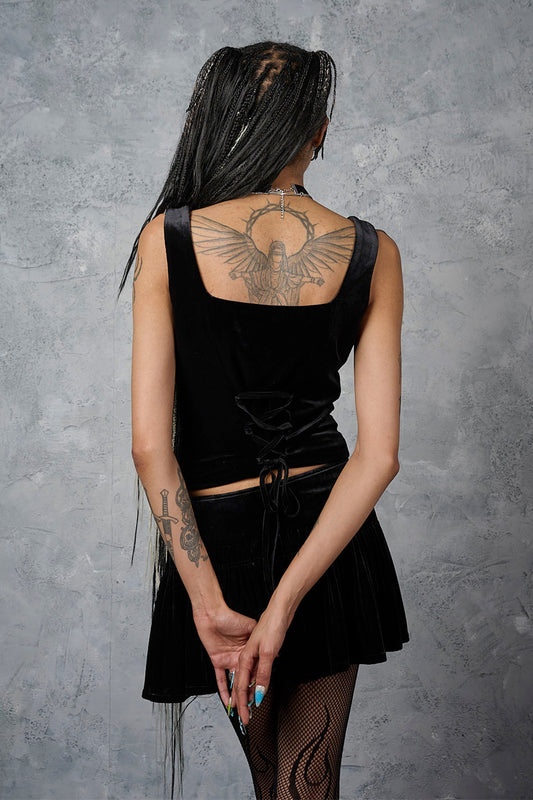 Banned Alternative Black Nightfall Velvet Corset Top