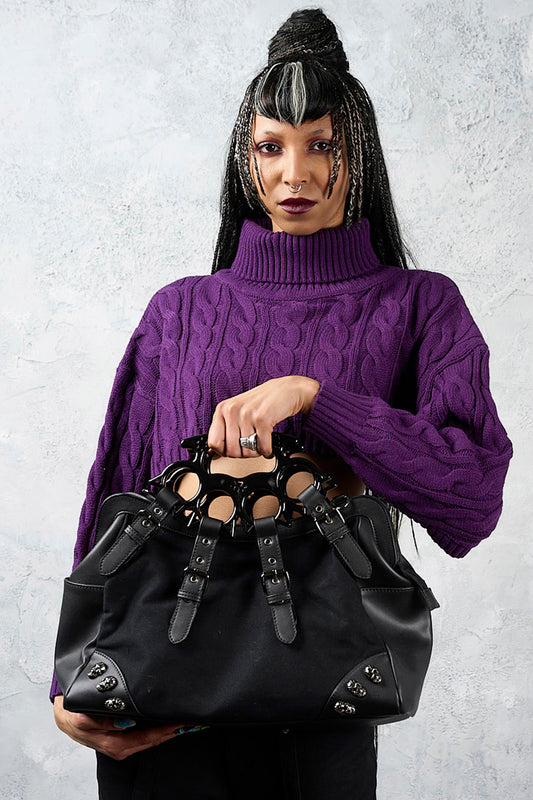 Banned Alternative Black Iron Halo Knuckle Top Handle Bag