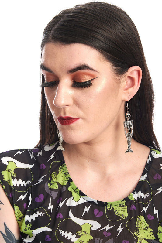 Banned Alternative CALYPSO MERMAID SKELETON EARRINGS