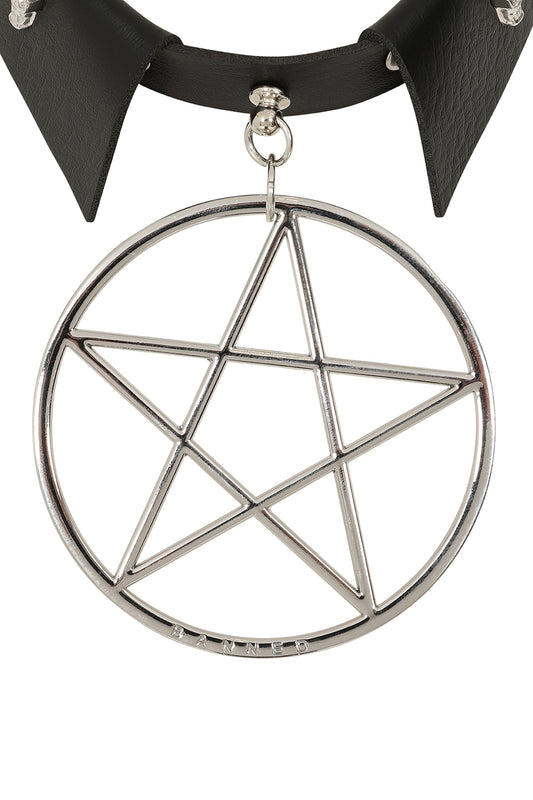 BANNED Restrict Pentagram Choker Gothic Statement Necklace with Pentagram Design