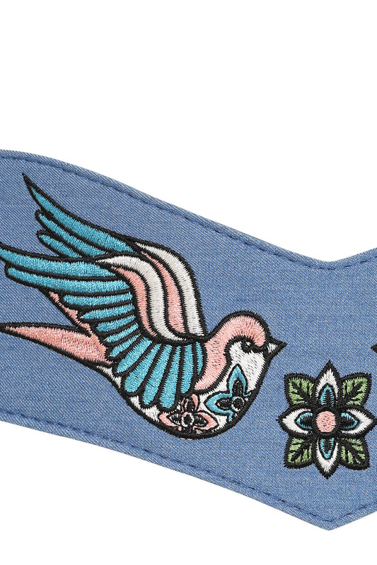 BANNED Marilou Swallow Belt Retro Embroidered Denim Belt with Swallow Design