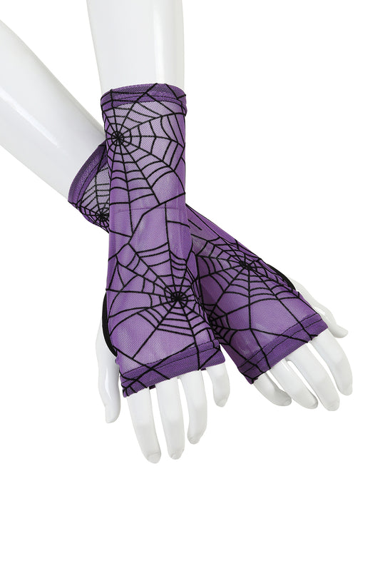BANNED Seraphina Gloves Mesh Spiderweb Printed Gloves for Gothic and Alternative Styles