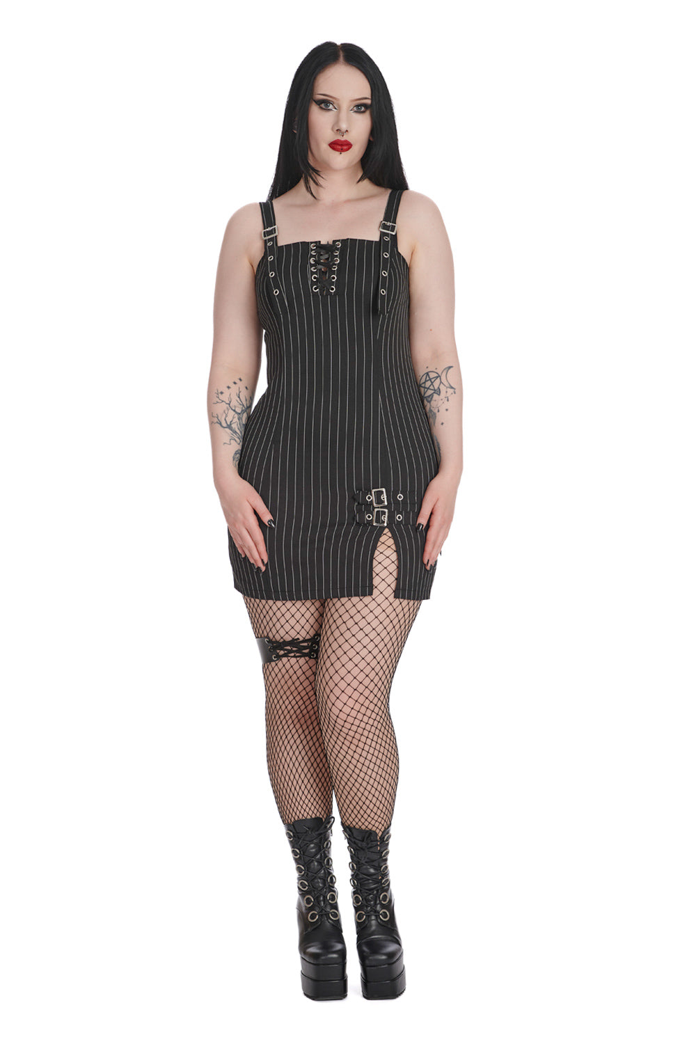 Banned Alternative BLACK CORE PINSTRIPE SLIT DRESS Banned Alternative BLACK CORE PINSTRIPE SLIT DRESS