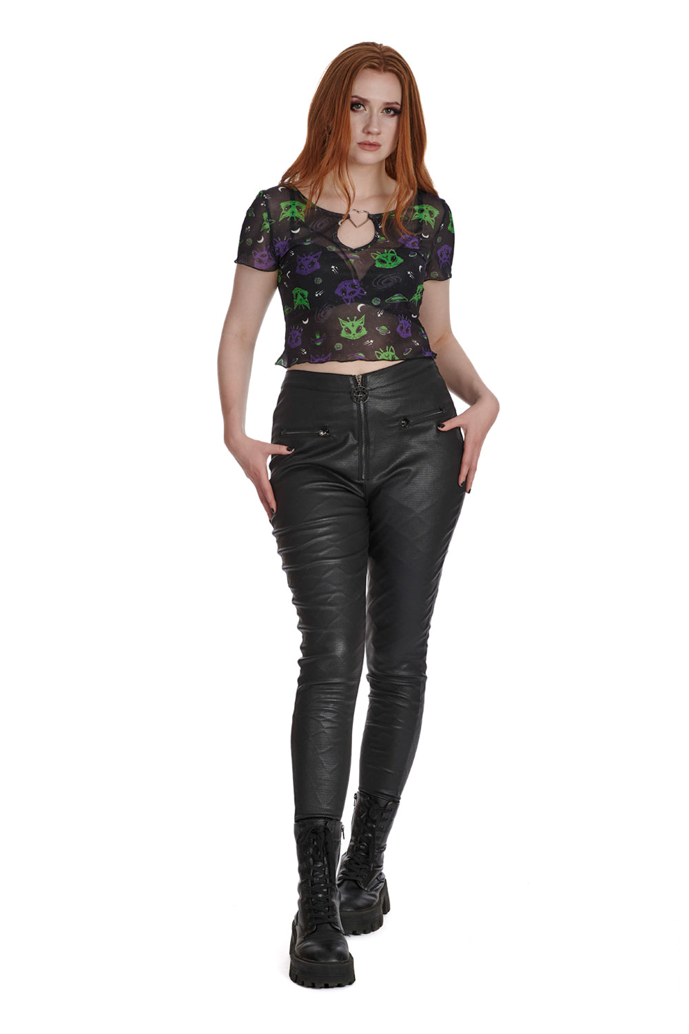 Banned Alternative ALIEN SPACE CAT MESH CUT-OUT TOP