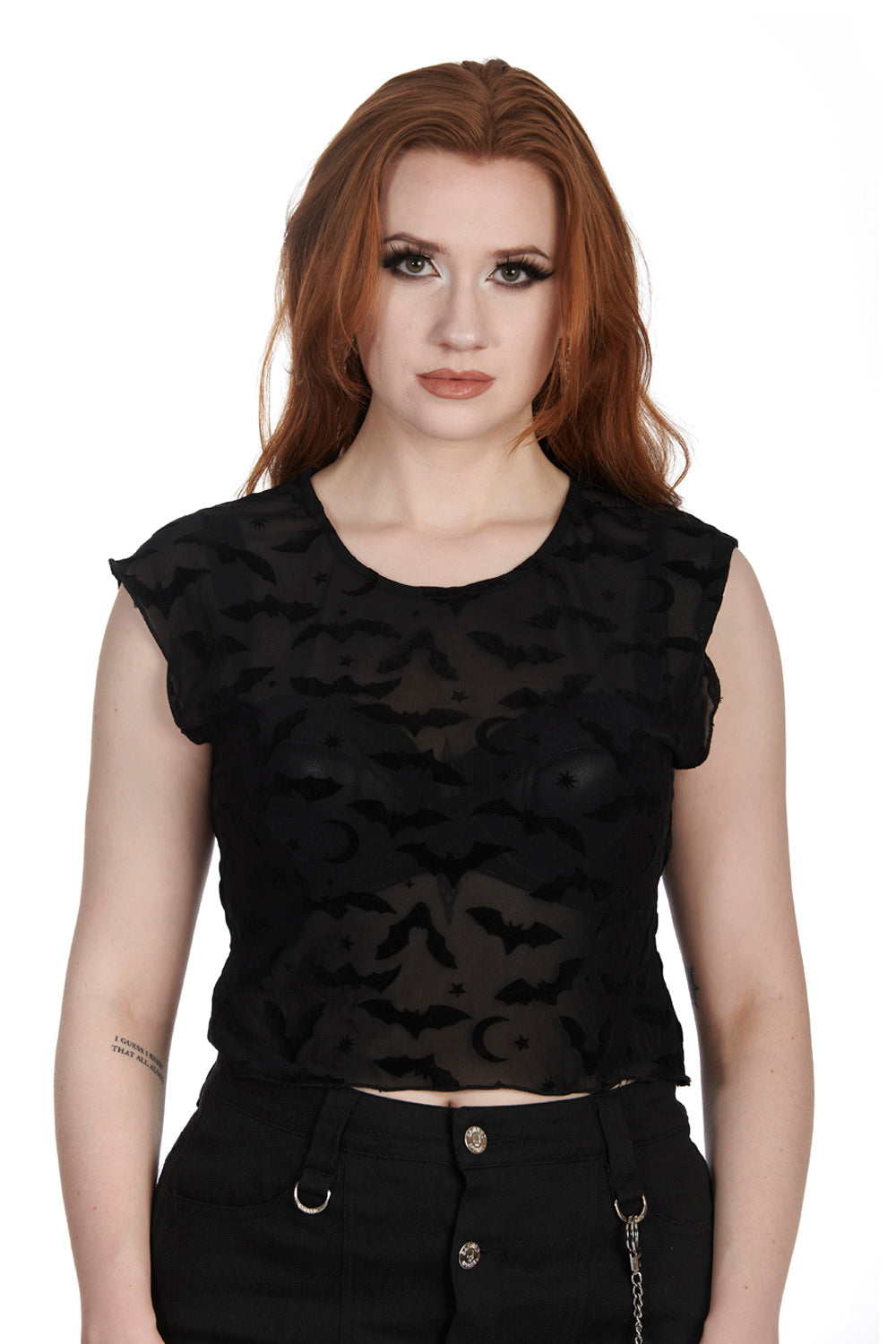 Banned AlternativeBanned Selena crop top in fishnet bat in-house design