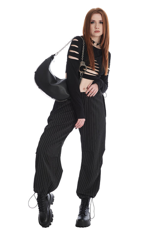 Banned Alternative RAVEN PINSTRIPE TROUSERS