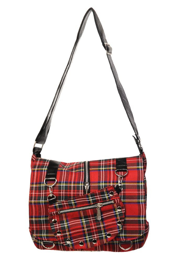 Banned Alternative Twice The Action Tartan Messenger Bag