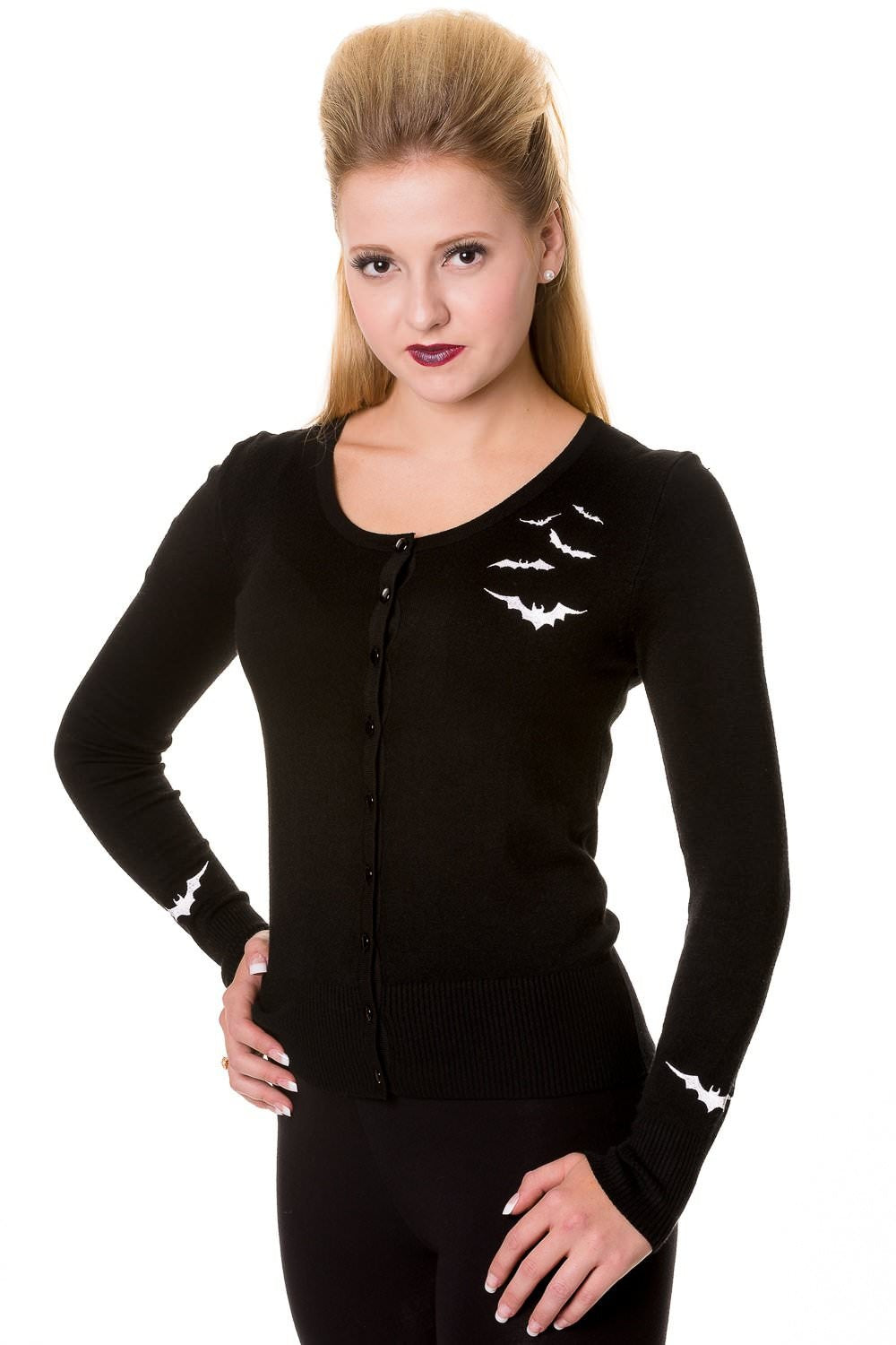 Gothic vintage inspired bat print cardigan in black