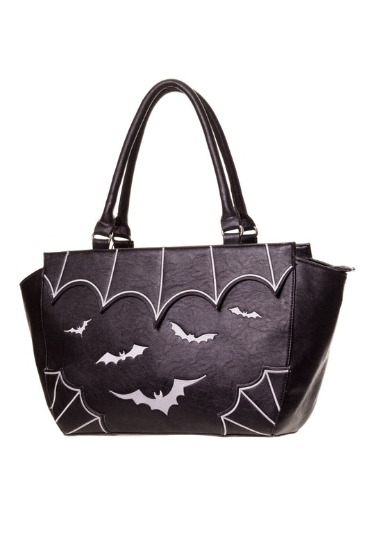 Large handbag with spider web and bat details in white 