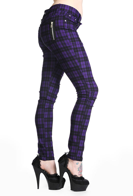Mid rise purple check skinny jeans 
