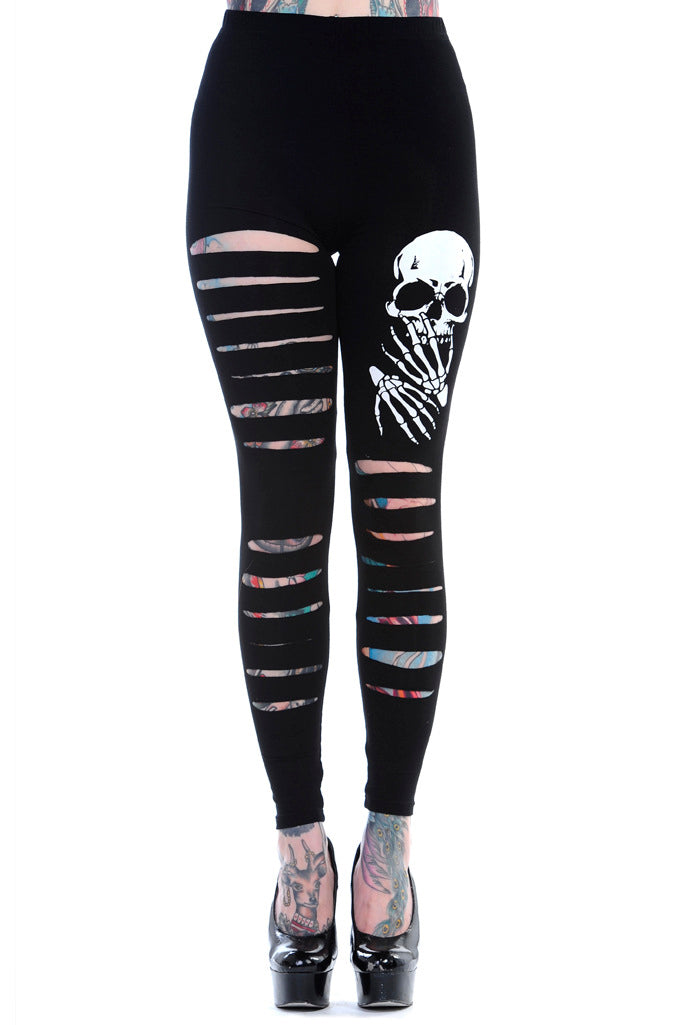 High Waisted Black Ripped Leggings with Skull Print by Banned Alternative –  Banned Alternative