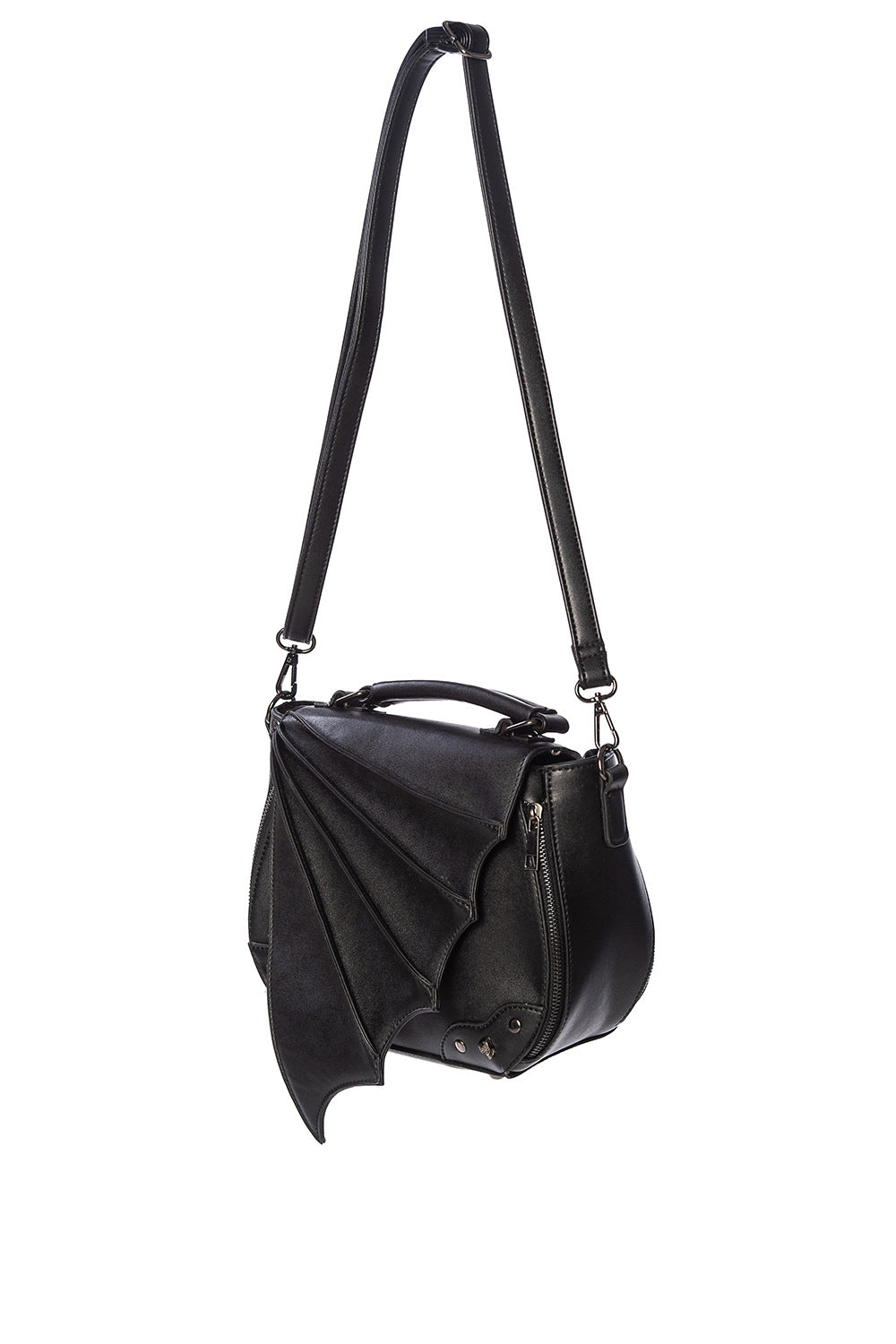 Satchel style handbag in back with bat wing