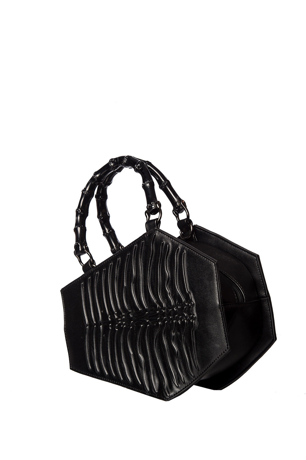 Ribcage print emboss coffin shaped handbag
