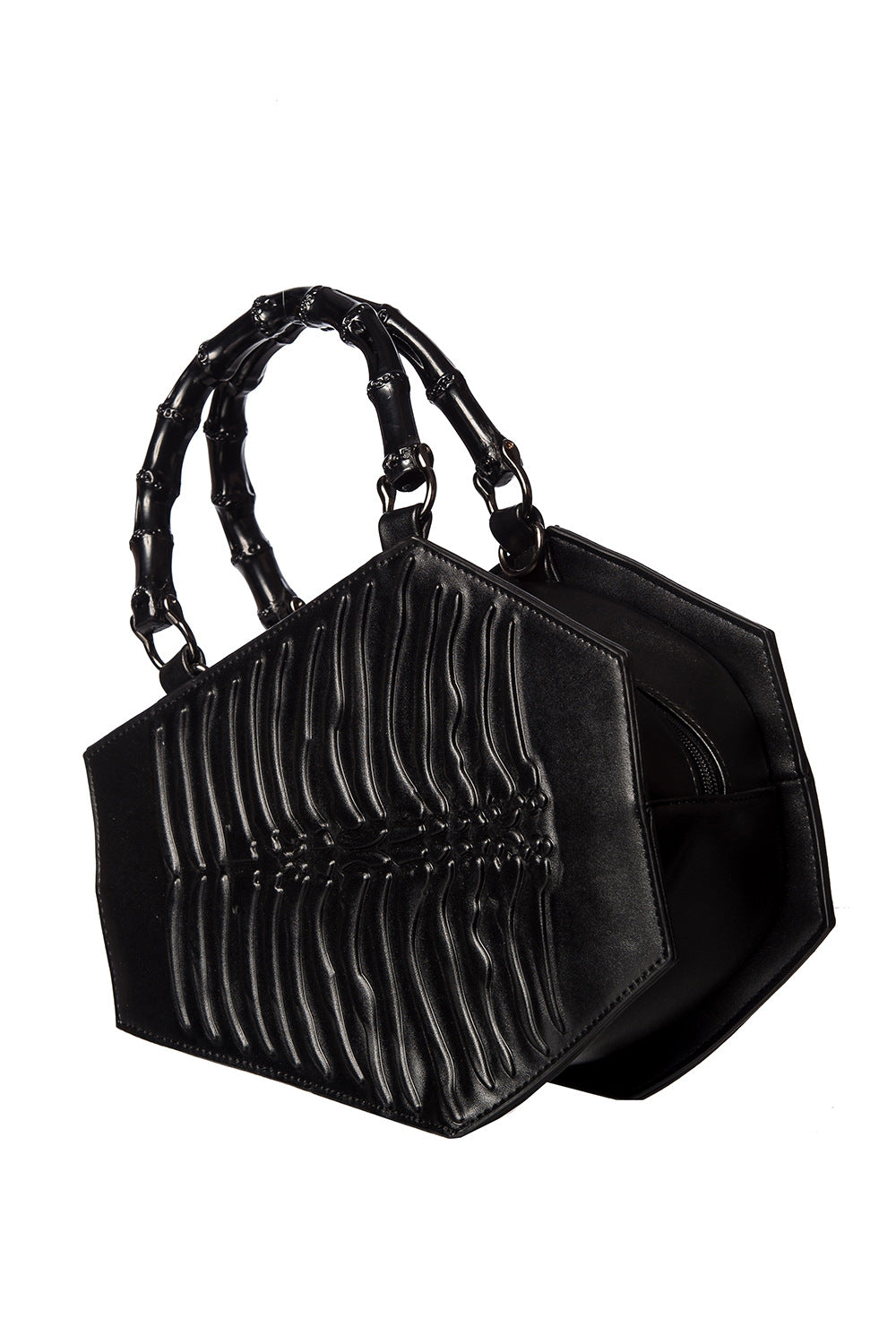 Ribcage print emboss coffin shaped handbag