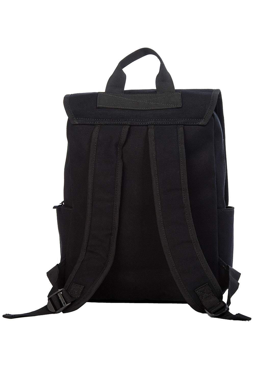 Black backpack with embossed bat motif