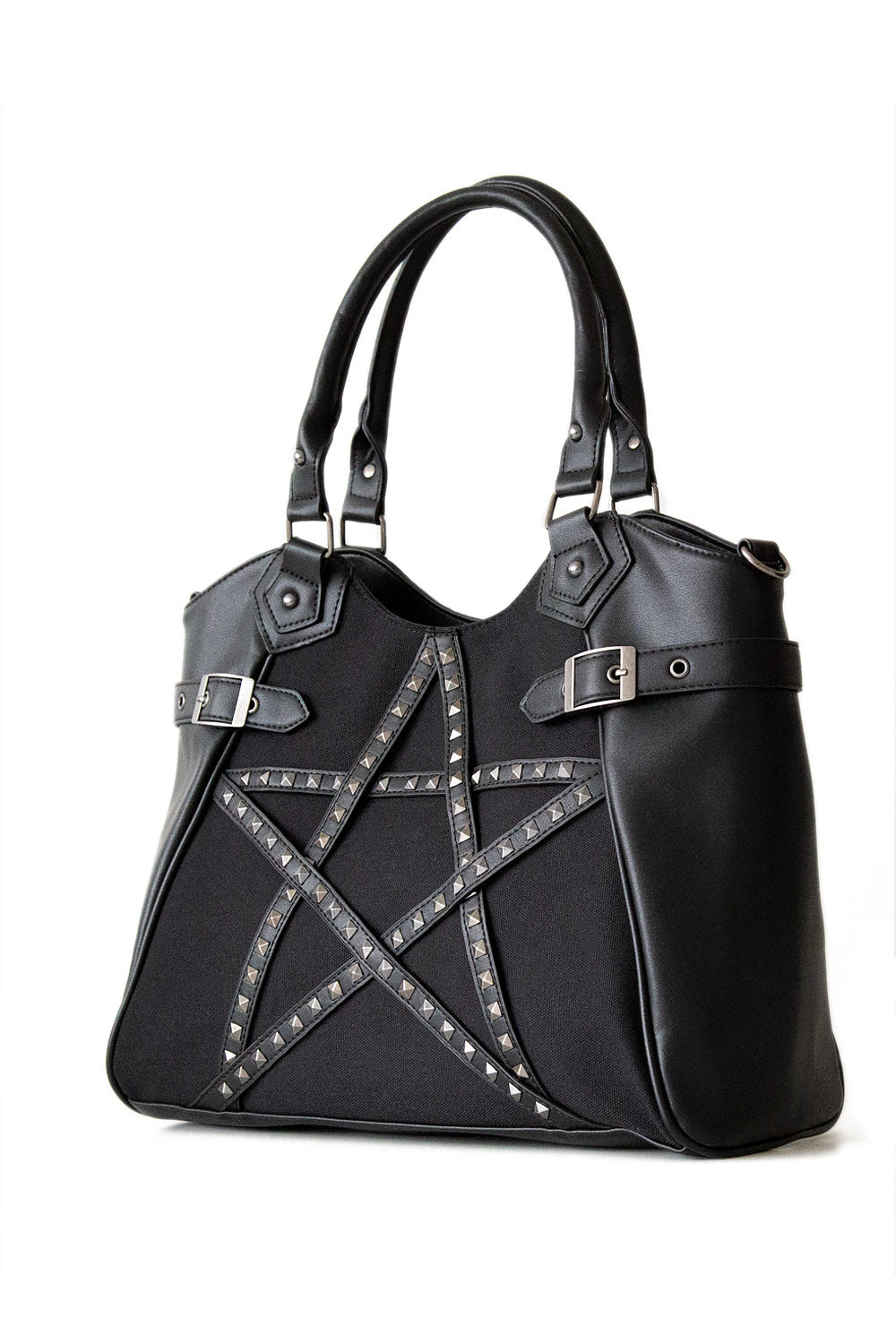 Black handbag with studded pentagram front