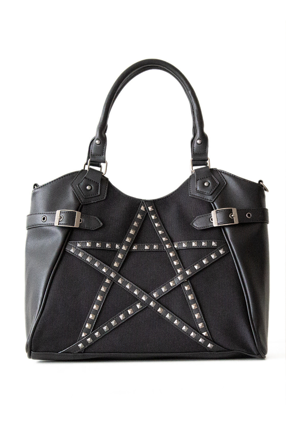 Black handbag with studded pentagram front