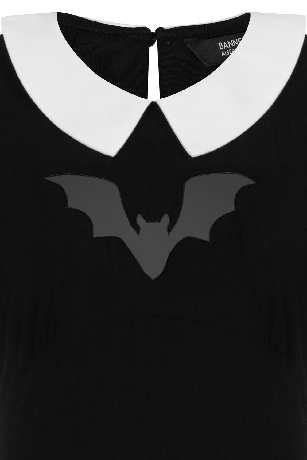 Close up of Black top with contrast collar and mesh bat panel