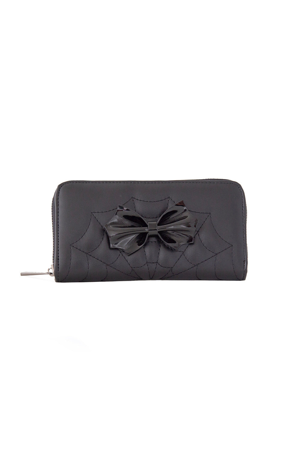 Black spider web detailed purse with bow