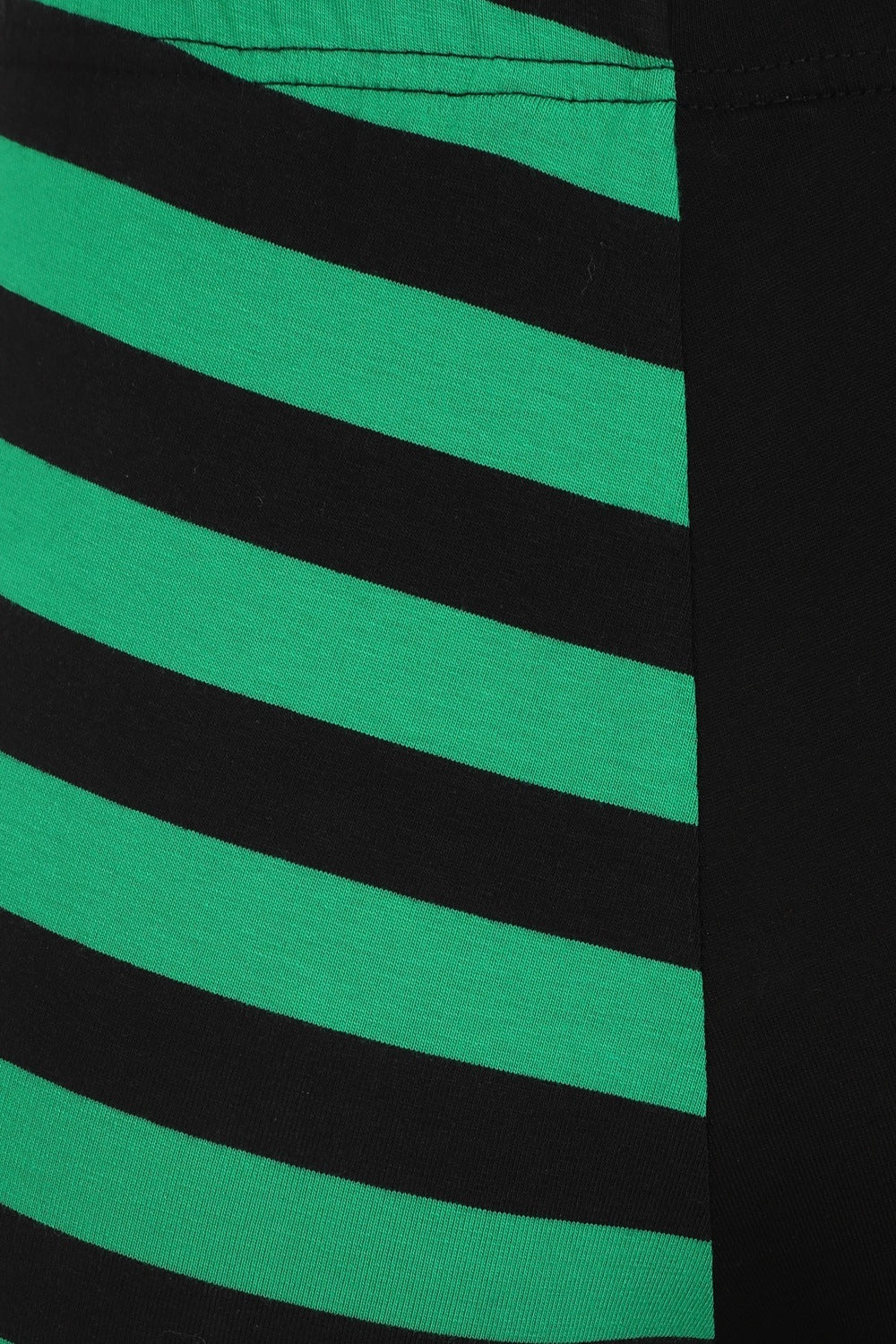 High waisted leggings with one striped green leg and zip waist