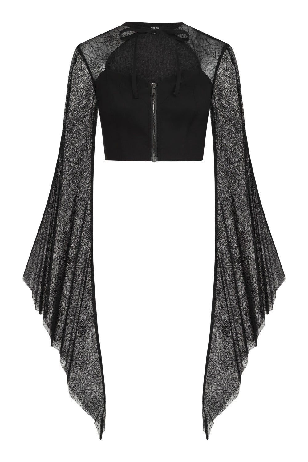 Long, bat wing sleeves lace top with spider web details