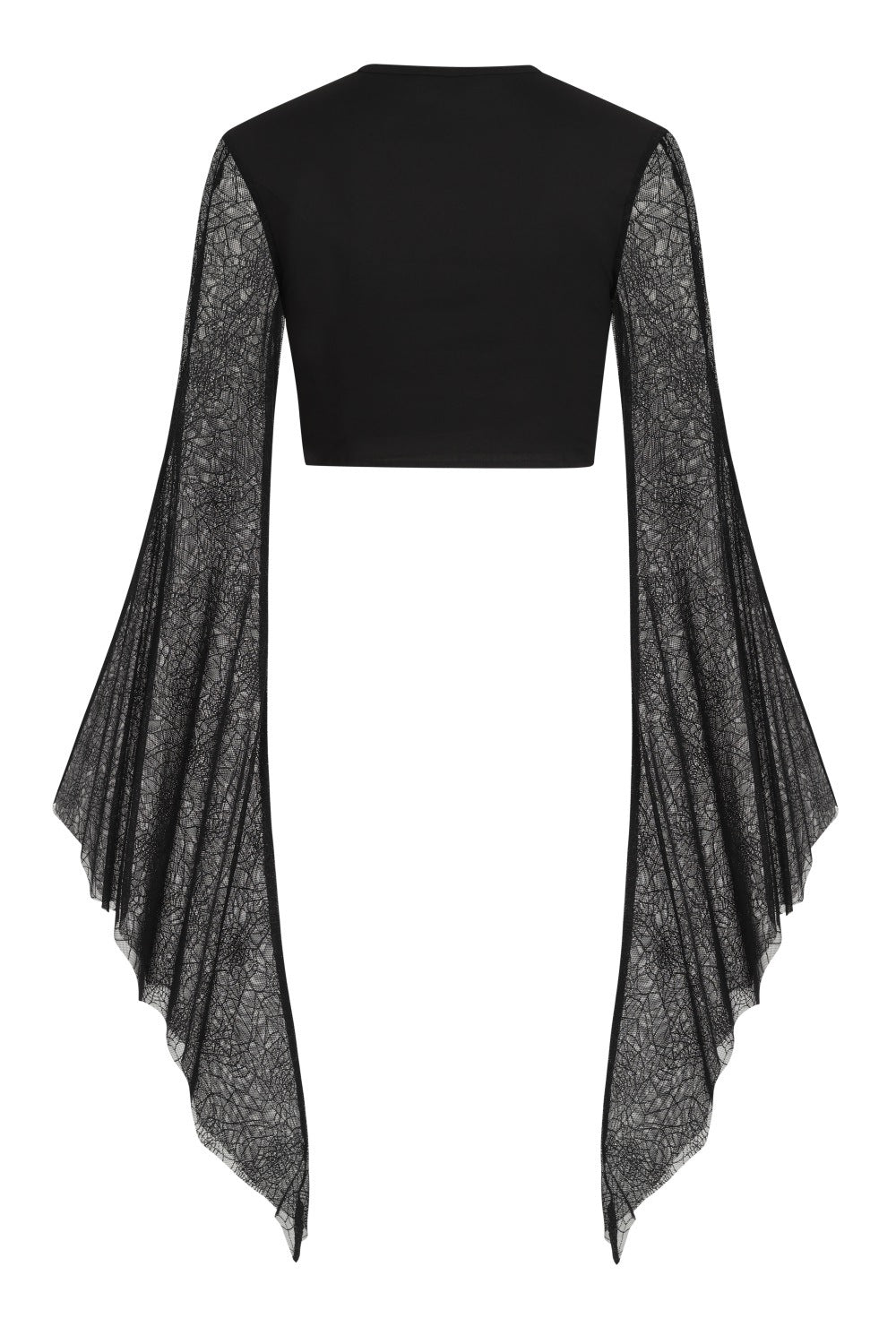 Long, bat wing sleeves lace top with spider web details