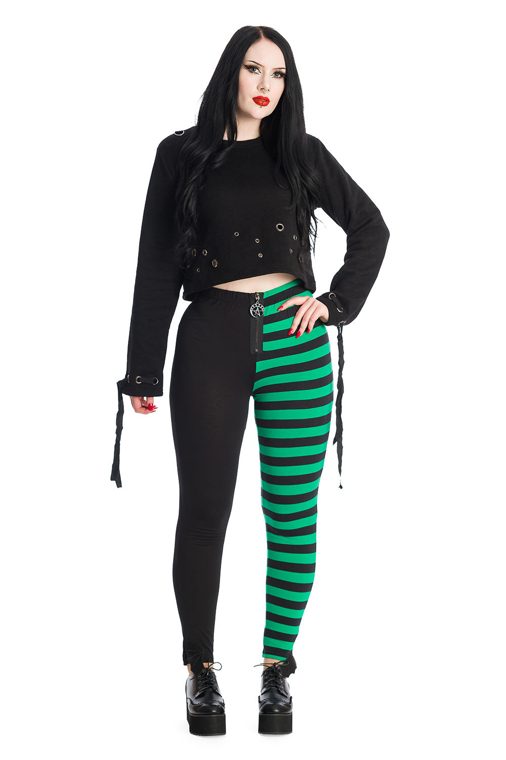 Banned Alternative Half and Half Black Striped Leggings