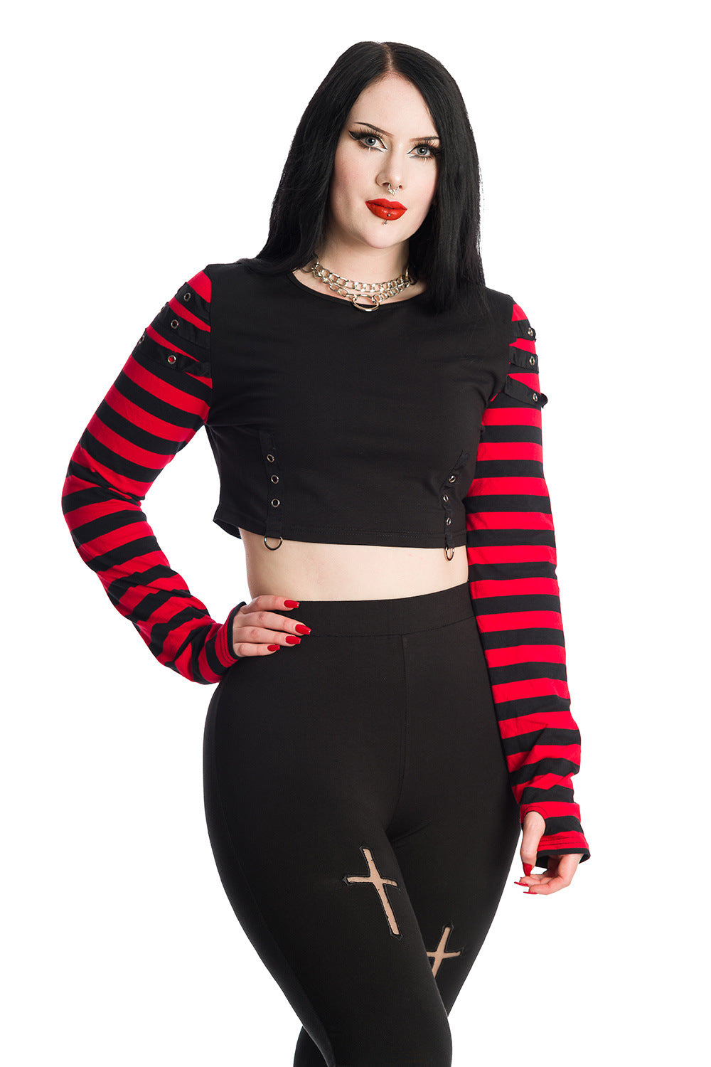 Banned Alternative Lycoris Stripe Sleeve Crop Top - Main Image