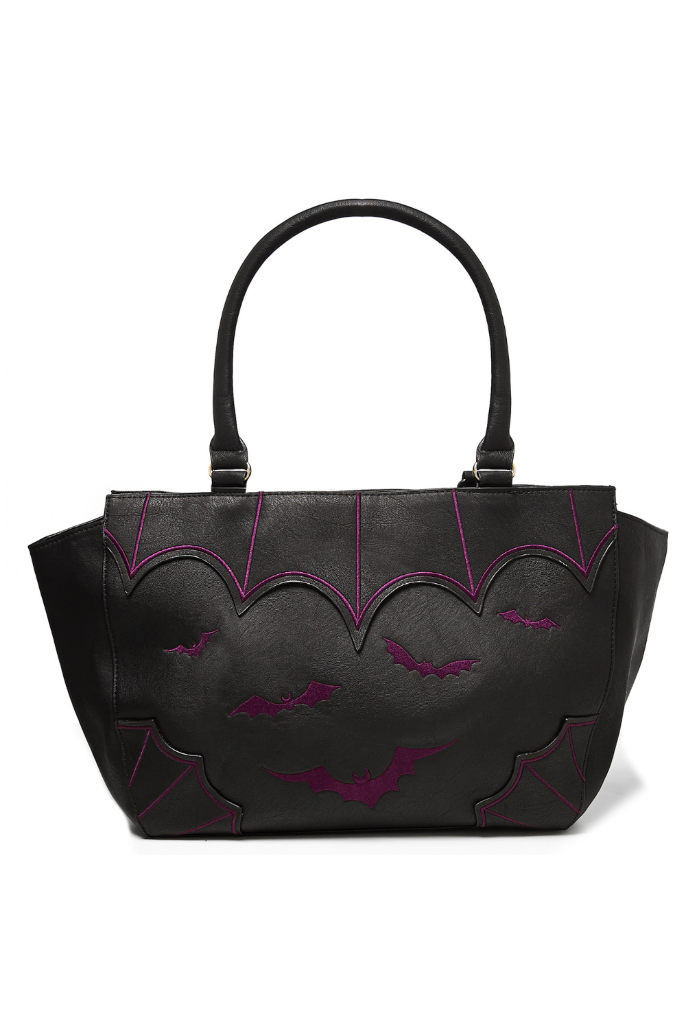 Large handbag with spider web and bat details in purple