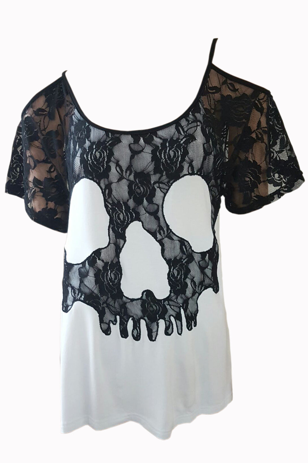 lace top with skull detail in white and black