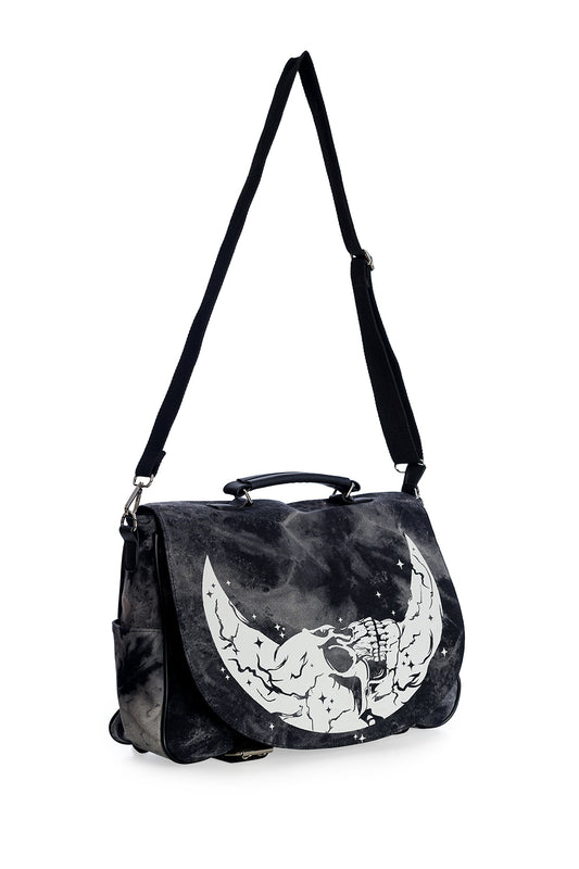 Over the shoulder messenger bag, distressed with moon/skull motif