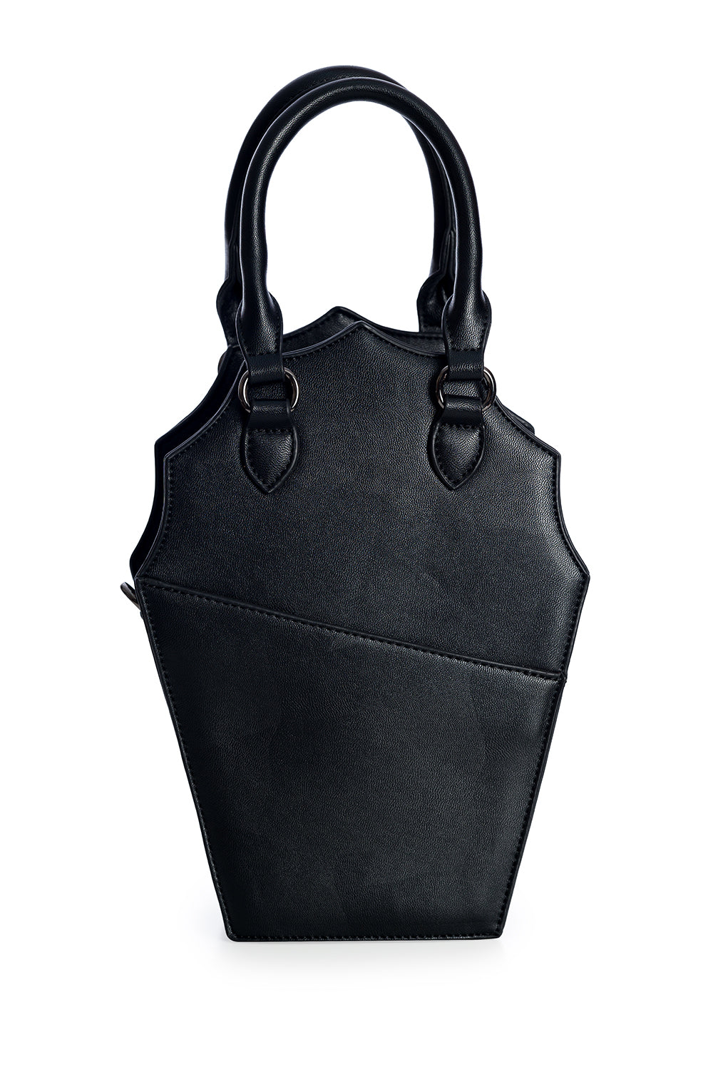 Black quilted coffin shaped handbag with spiderweb and bow