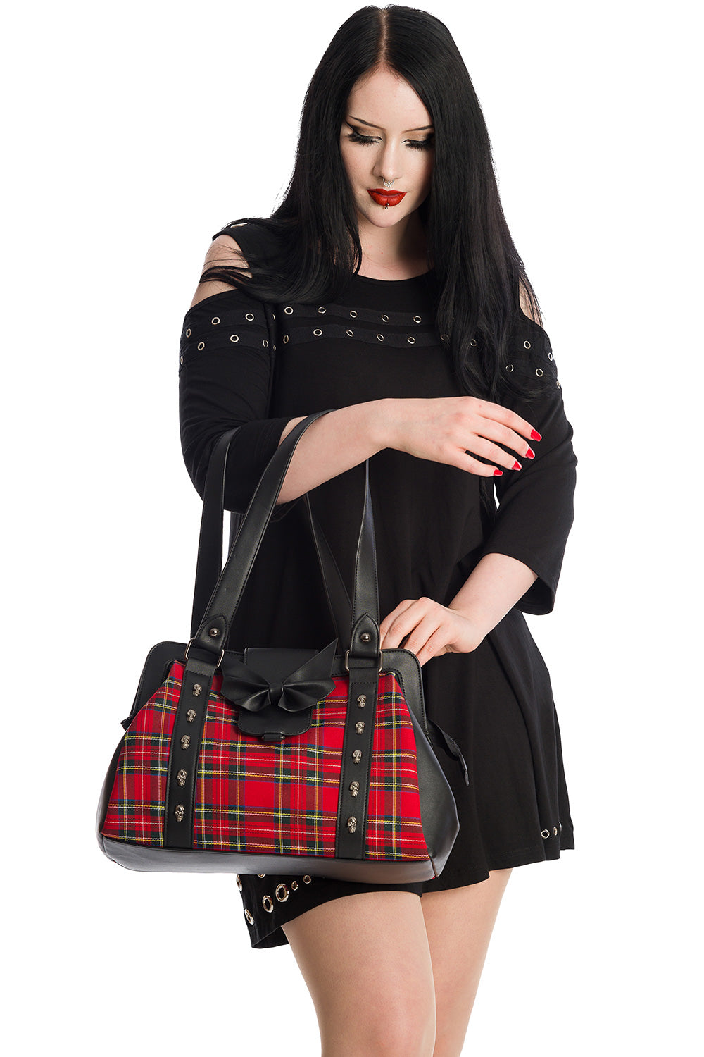 Banned Alternative Krampus Black and Tartan Contrast Handbag