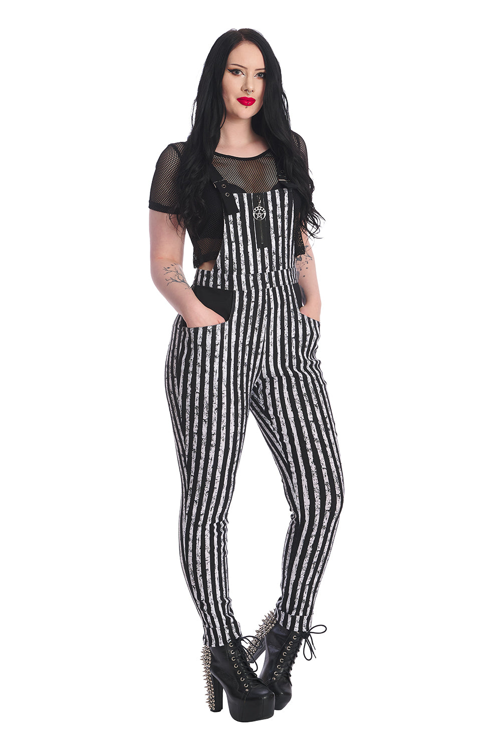 Banned Alternative Hollow Stripes Skinny Leg Playsuit
