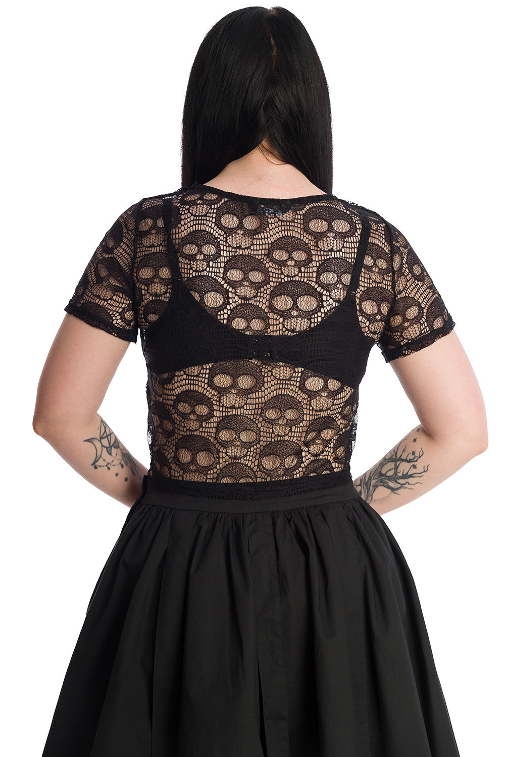 Banned Alternative Lace Skull Black Crop Top