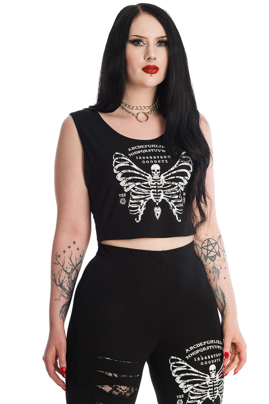 Banned Alternative Skeleton Butterfly Black Crop Top