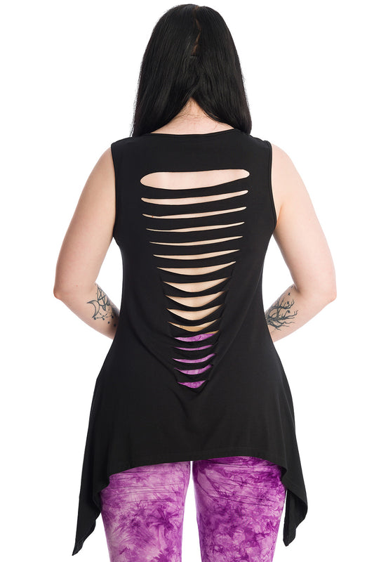 Banned Alternative Skeleton Wings Black Long Vest Top