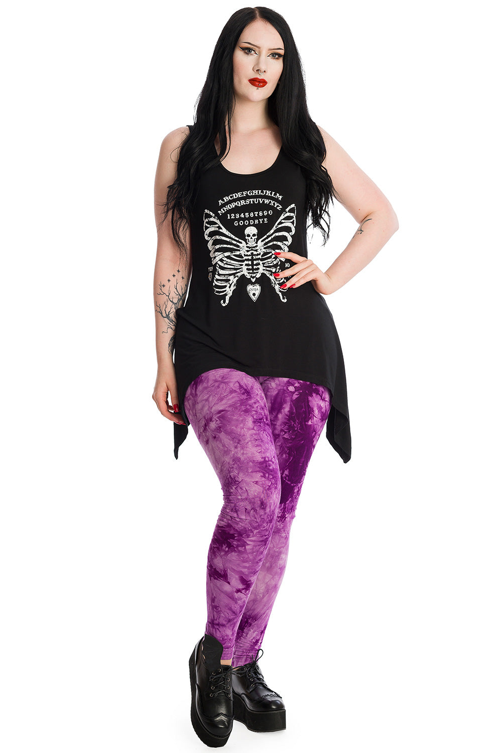 Banned Alternative Skeleton Wings Black Long Vest Top