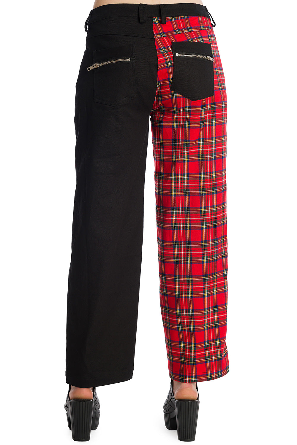 Banned Alternative Krampus Black and Tartan Contrast Trousers
