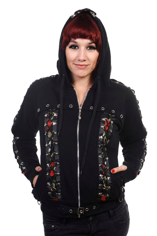 Banned Alternative Skull Rose Corset Hoodie
